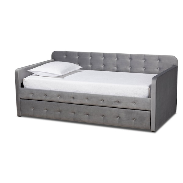 Baxton Studio Jona Grey Velvet and Button Tufted Twin Size Daybed with Trundle 169-10845 - main